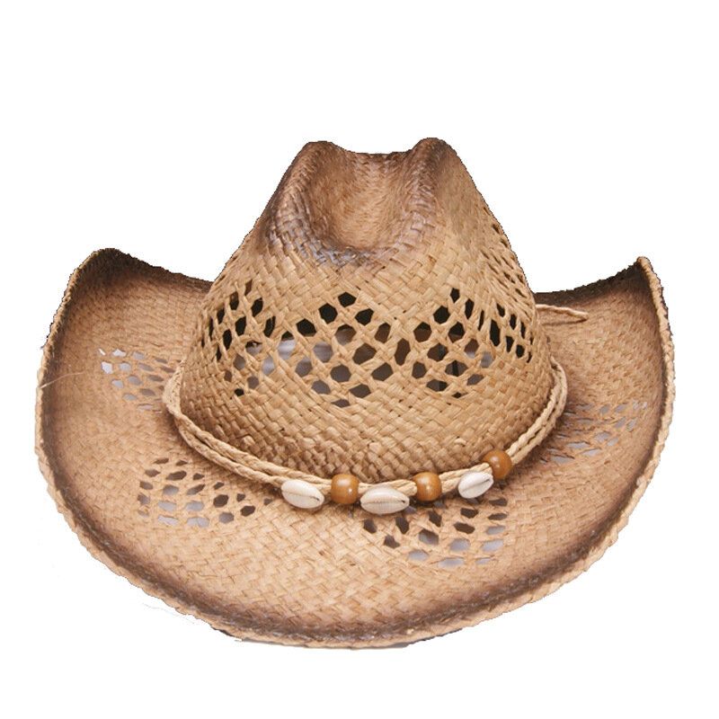 Sombrero De Malla Transpirable Con Conchas De Vaquero De Paja De Verano Unisex Sombrero De Panamá De Ala Ancha Elegante Para Mujer Sombrero De Playa Sunbonnet