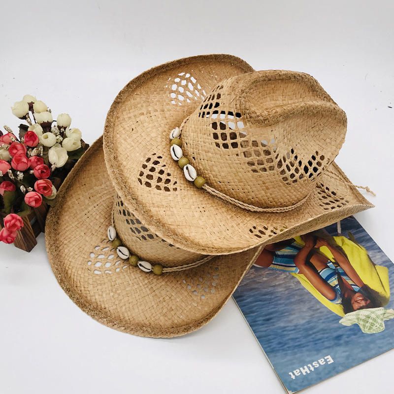 Sombrero De Malla Transpirable Con Conchas De Vaquero De Paja De Verano Unisex Sombrero De Panamá De Ala Ancha Elegante Para Mujer Sombrero De Playa Sunbonnet