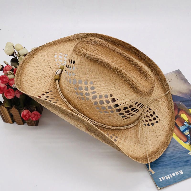 Sombrero De Malla Transpirable Con Conchas De Vaquero De Paja De Verano Unisex Sombrero De Panamá De Ala Ancha Elegante Para Mujer Sombrero De Playa Sunbonnet