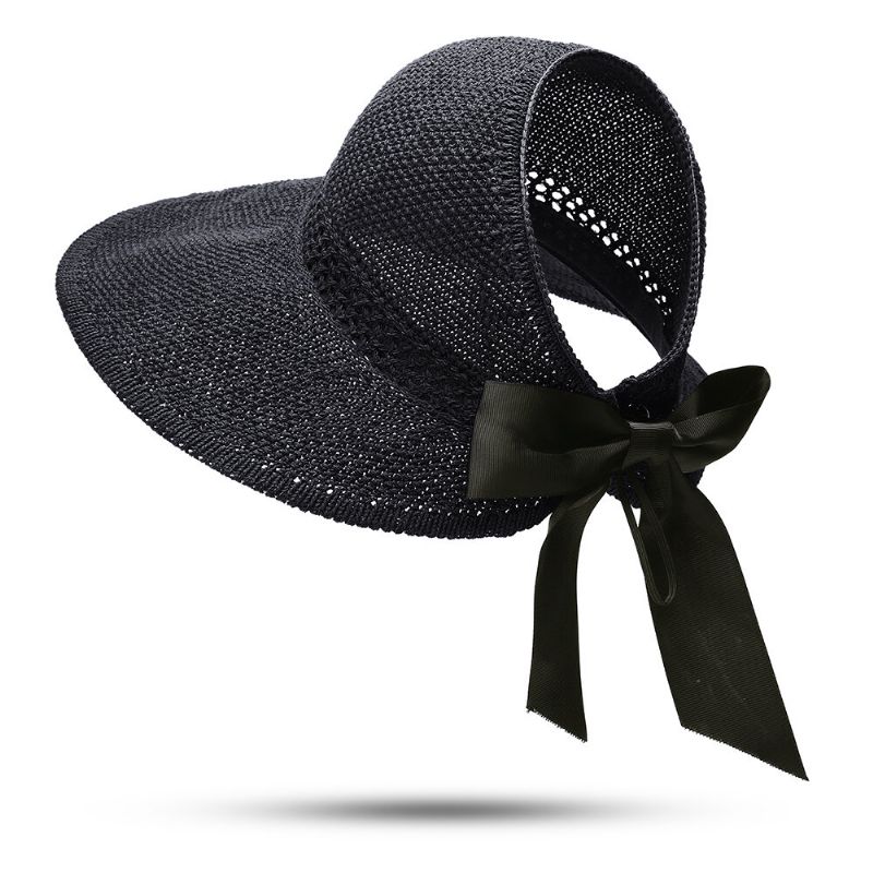 Sombrero De Paja Con Protección Uv Para Mujer Sombreros De Cubo De Ala Ancha Gorras Planas Redondas Gorra De Vacaciones En La Playa