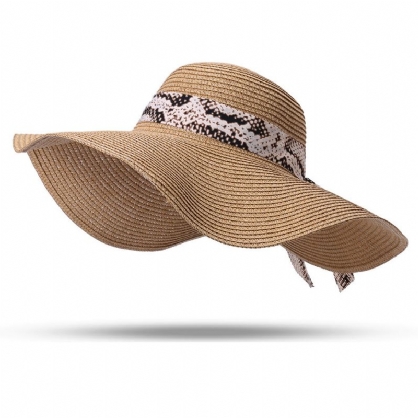 Sombrero De Paja De Cubo De Protección Solar Con Cinta Plegable Para Mujer