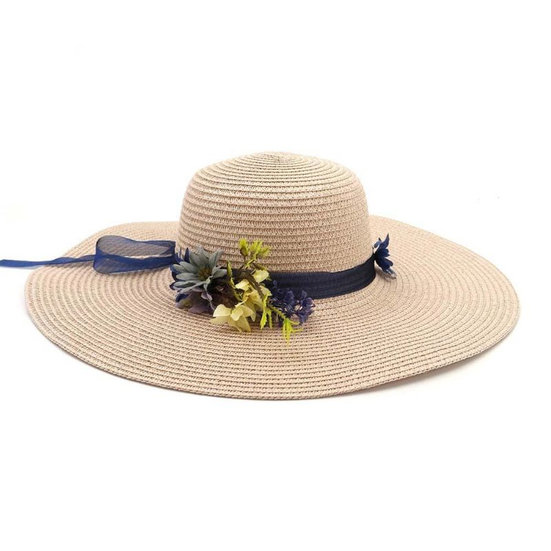 Sombrero De Paja De Cubo De Protección Solar Con Flor Plegable Para Mujer