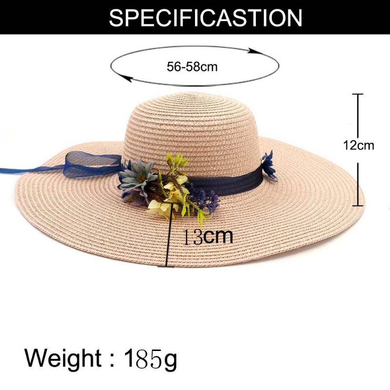 Sombrero De Paja De Cubo De Protección Solar Con Flor Plegable Para Mujer