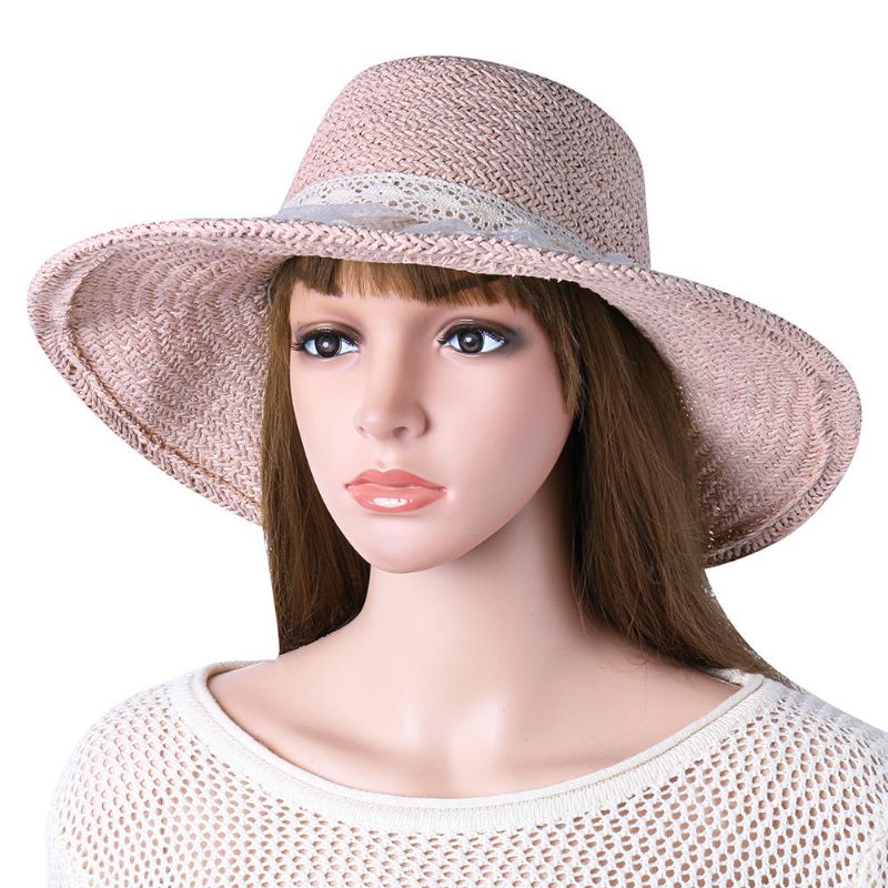 Sombrero De Paja Plegable Con Lazo De Encaje Plegable Para Mujer Sombrero De Paja Para Viajes Casuales Al Aire Libre Playa Mar Sombrero Flexible