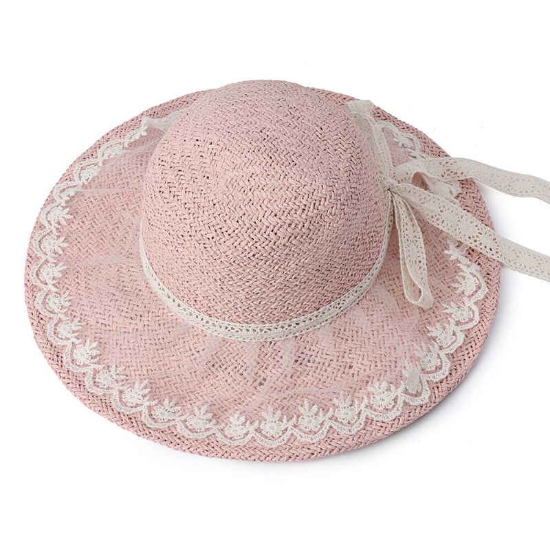 Sombrero De Paja Plegable Con Lazo De Encaje Plegable Para Mujer Sombrero De Paja Para Viajes Casuales Al Aire Libre Playa Mar Sombrero Flexible