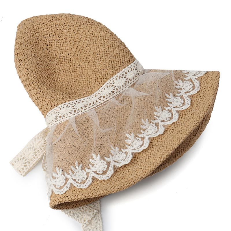 Sombrero De Paja Plegable Con Lazo De Encaje Plegable Para Mujer Sombrero De Paja Para Viajes Casuales Al Aire Libre Playa Mar Sombrero Flexible