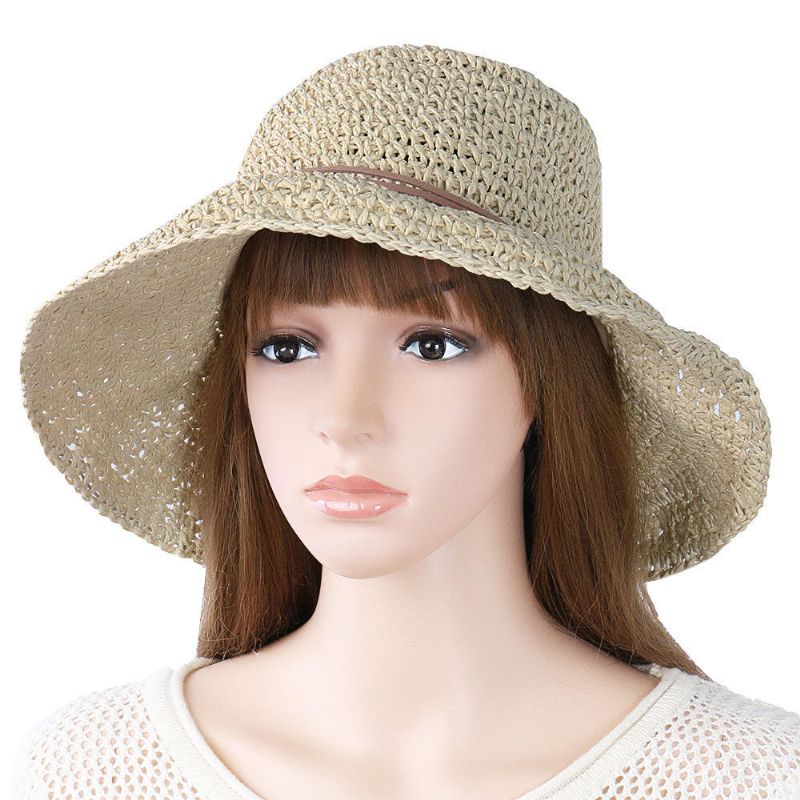 Sombrero De Paja Plegable Con Protección Solar Anti-uv Para Mujer