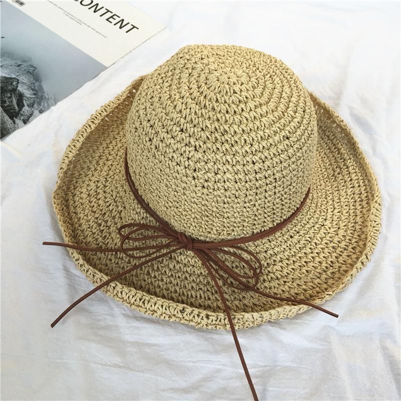 Sombrero De Paja Plegable Con Protección Solar Anti-uv Para Mujer