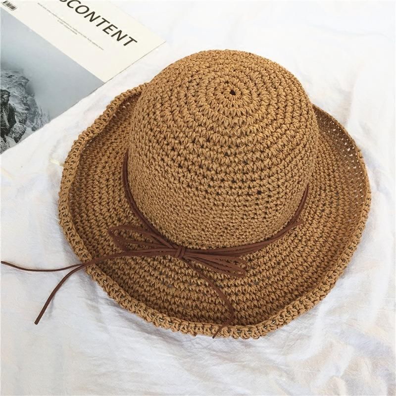 Sombrero De Paja Plegable Con Protección Solar Anti-uv Para Mujer