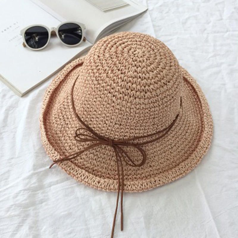 Sombrero De Paja Plegable Con Protección Solar Anti-uv Para Mujer