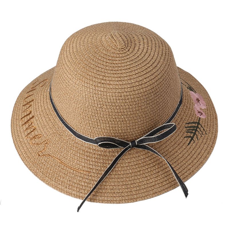 Sombrero De Paja Plegable Con Protección Solar Con Lazo Para Mujer Sombrero De Viaje Informal Al Aire Libre Playa Mar Sombrero Flexible