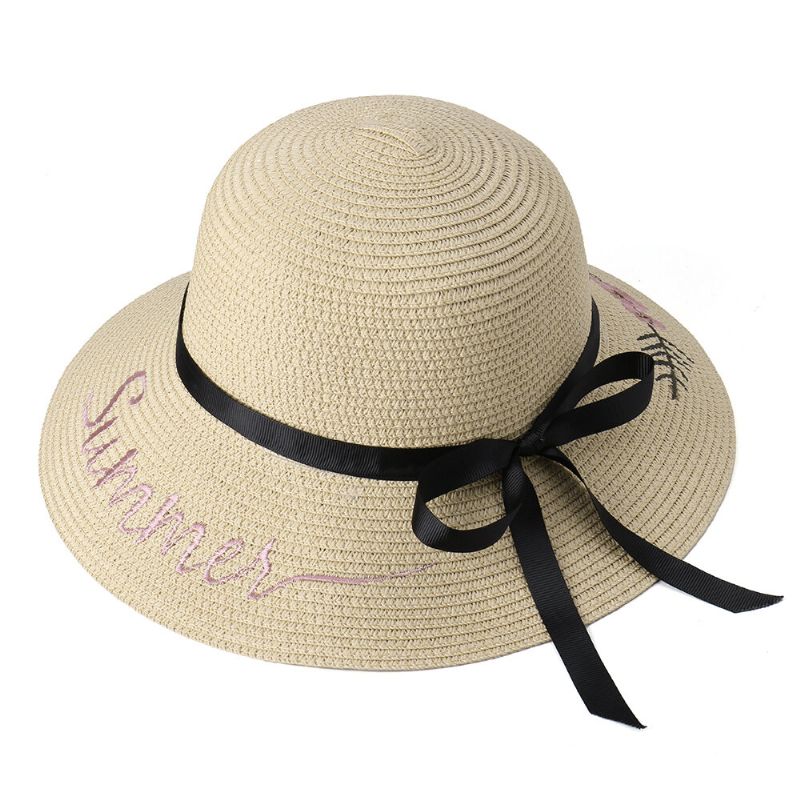 Sombrero De Paja Plegable Con Protección Solar Con Lazo Para Mujer Sombrero De Viaje Informal Al Aire Libre Playa Mar Sombrero Flexible