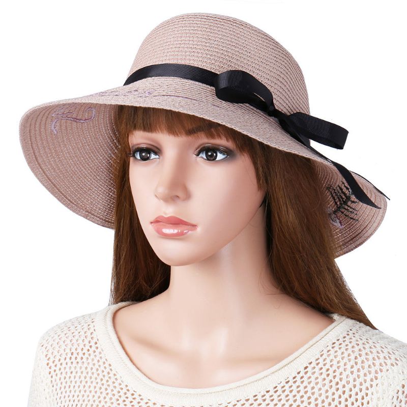 Sombrero De Paja Plegable Con Protección Solar Con Lazo Para Mujer Sombrero De Viaje Informal Al Aire Libre Playa Mar Sombrero Flexible