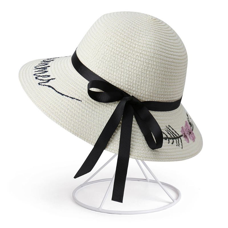 Sombrero De Paja Plegable Con Protección Solar Con Lazo Para Mujer Sombrero De Viaje Informal Al Aire Libre Playa Mar Sombrero Flexible