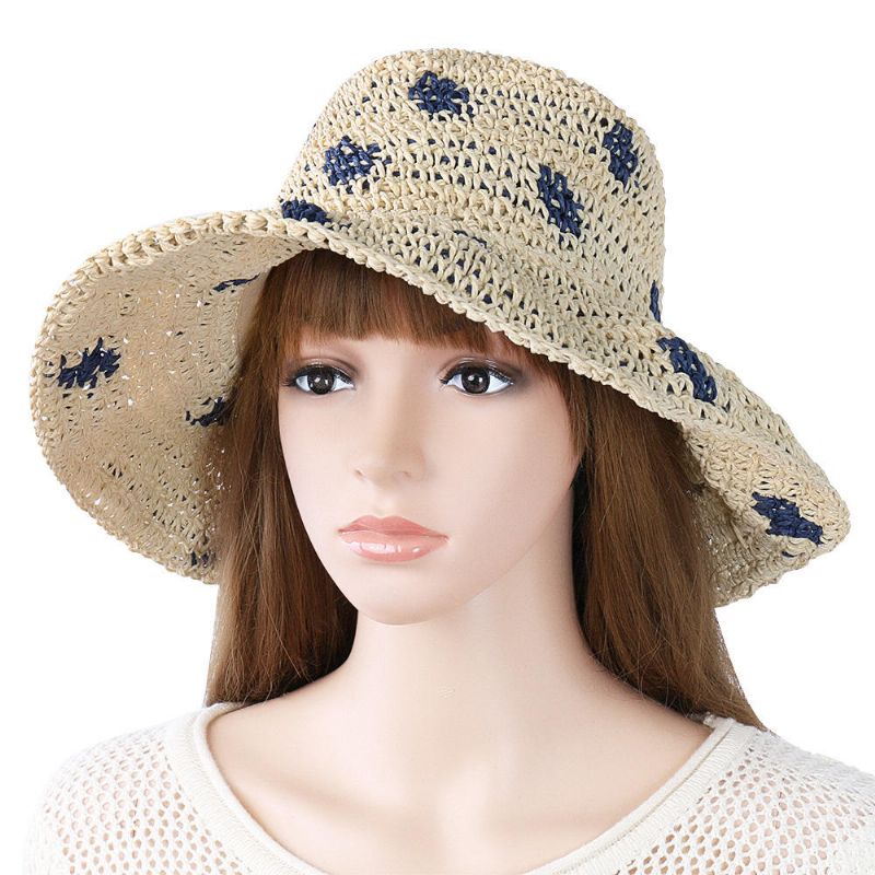 Sombrero De Paja Plegable Con Protección Solar Para Mujer Sombrero De Viaje Informal Al Aire Libre Playa Mar Sombrero Flexible