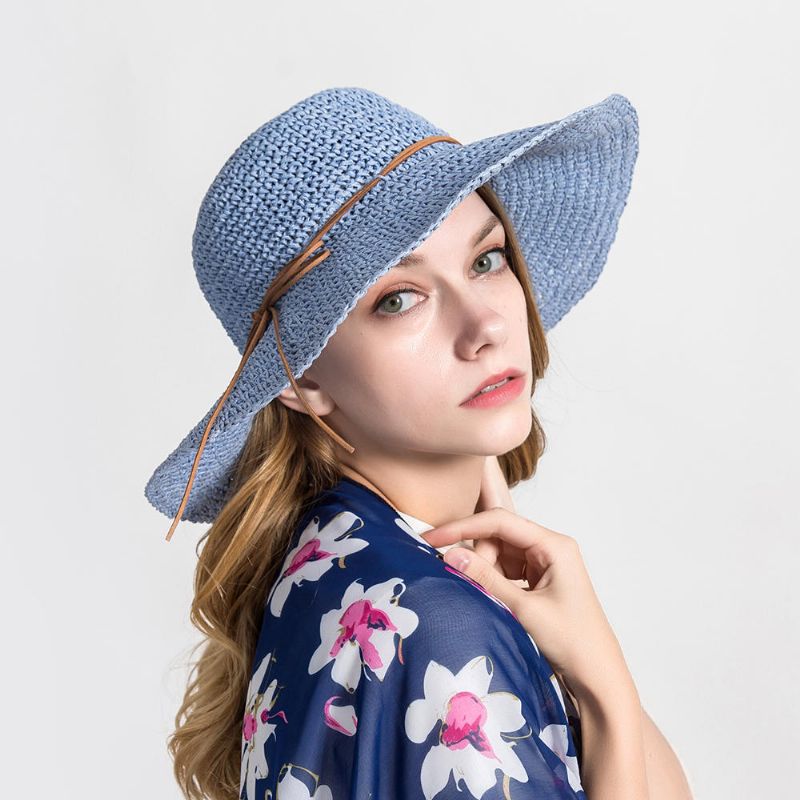 Sombrero De Paja De Sombra De Viaje Con Gorra De Borde Grande De Color Sólido Para Mujer