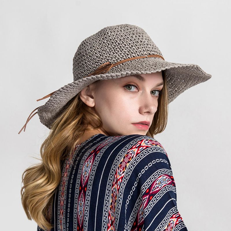 Sombrero De Paja De Sombra De Viaje Con Gorra De Borde Grande De Color Sólido Para Mujer