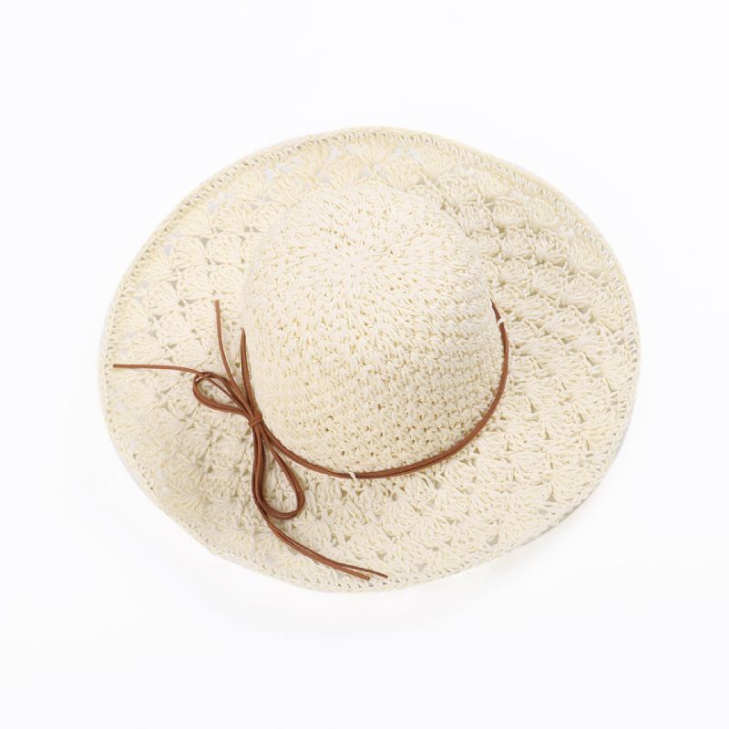 Sombrero De Paja De Sombra De Viaje Con Gorra De Borde Grande De Color Sólido Para Mujer