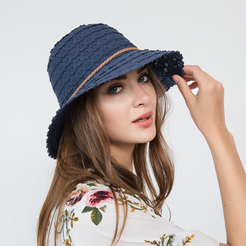 Sombrero De Paja Tejido Con Protector Solar De Verano Con Patrón De Pétalos Calados Multicolor Para Mujer