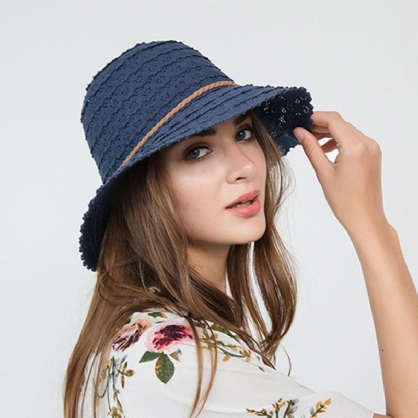 Sombrero De Paja Tejido Con Protector Solar De Verano Con Patrón De Pétalos Calados Multicolor Para Mujer