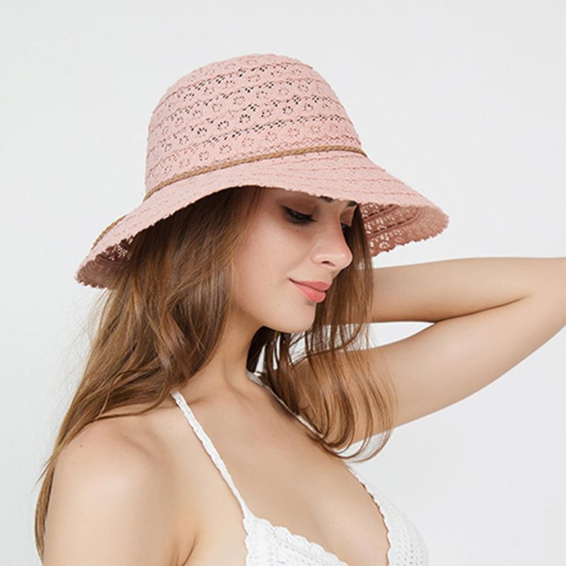 Sombrero De Paja Tejido Con Protector Solar De Verano Con Patrón De Pétalos Calados Multicolor Para Mujer