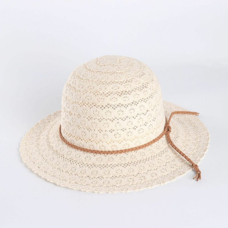 Sombrero De Paja Tejido Con Protector Solar De Verano Con Patrón De Pétalos Calados Multicolor Para Mujer