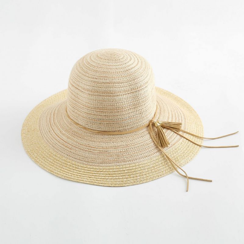 Sombrero De Paja Tejido Con Sombrilla Elegante De Dos Tonos Para Mujer