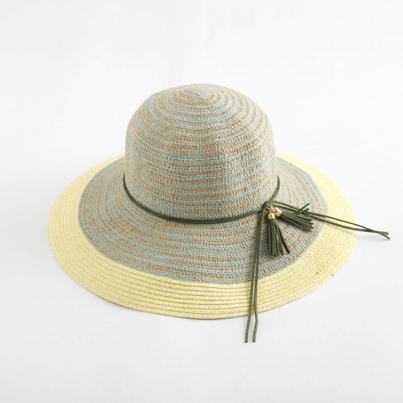 Sombrero De Paja Tejido Con Sombrilla Elegante De Dos Tonos Para Mujer