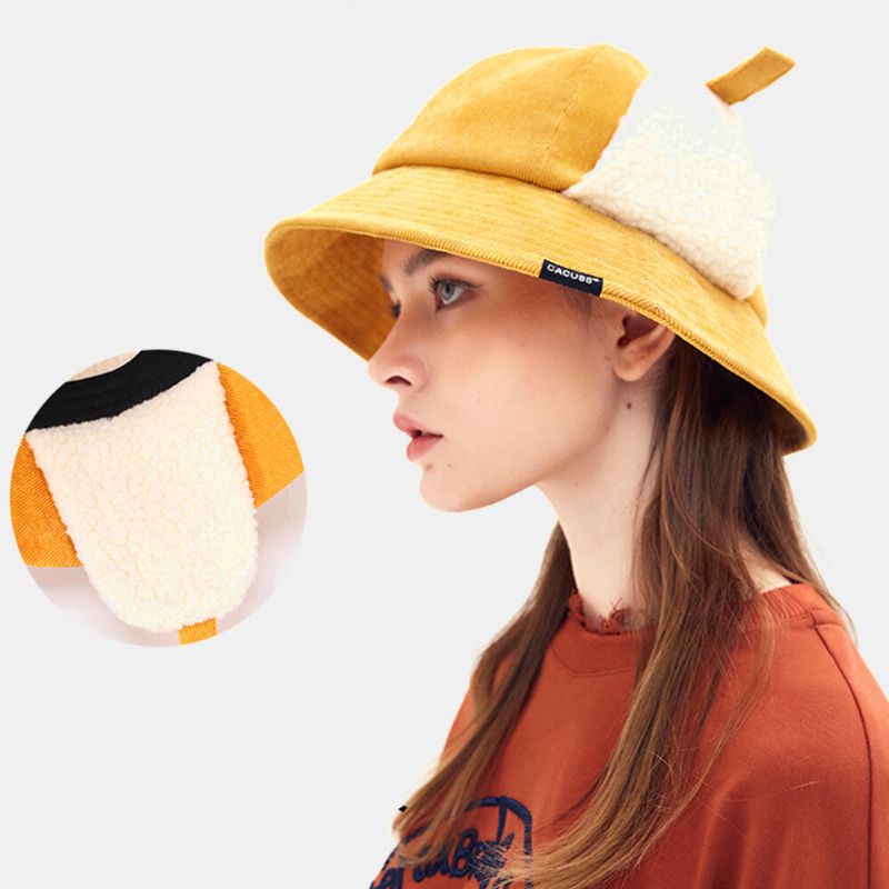 Sombrero De Pana Plus Para Mujer Circunferencia Protección Para Los Oídos Corbata Keep Warm Bucket Hat