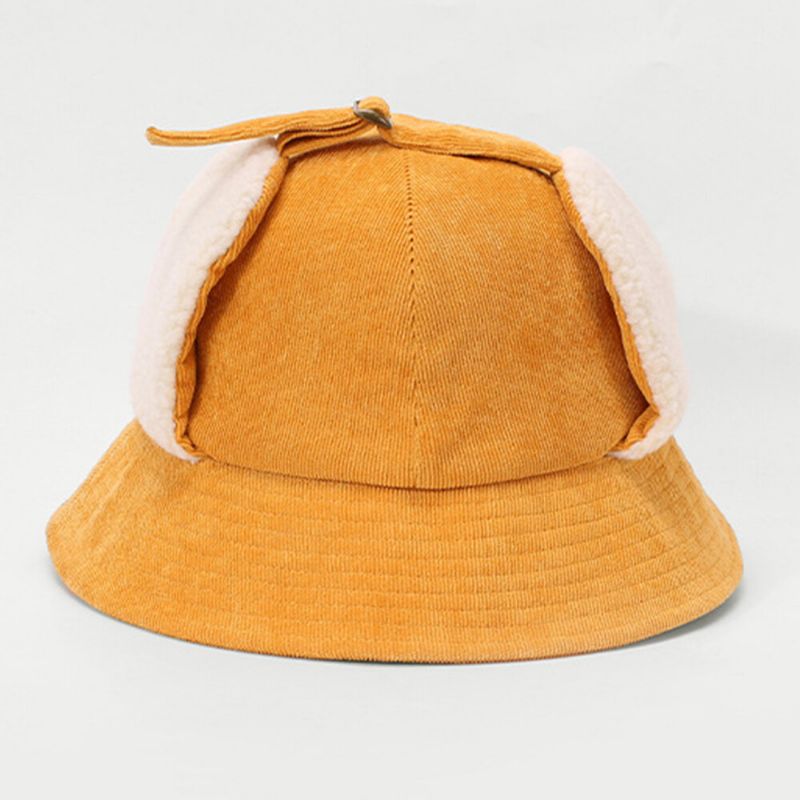 Sombrero De Pana Plus Para Mujer Circunferencia Protección Para Los Oídos Corbata Keep Warm Bucket Hat