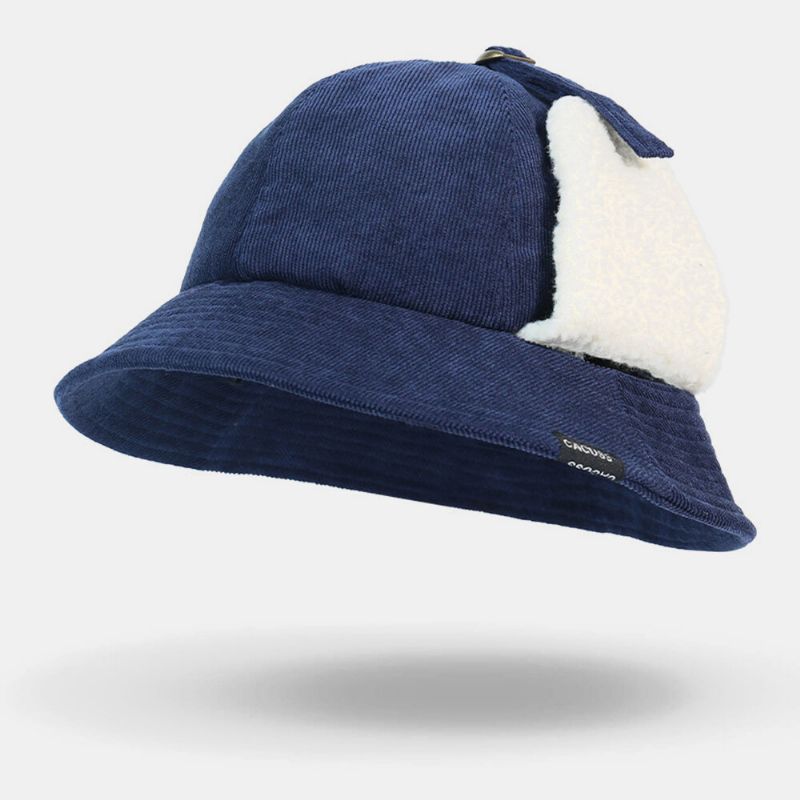 Sombrero De Pana Plus Para Mujer Circunferencia Protección Para Los Oídos Corbata Keep Warm Bucket Hat