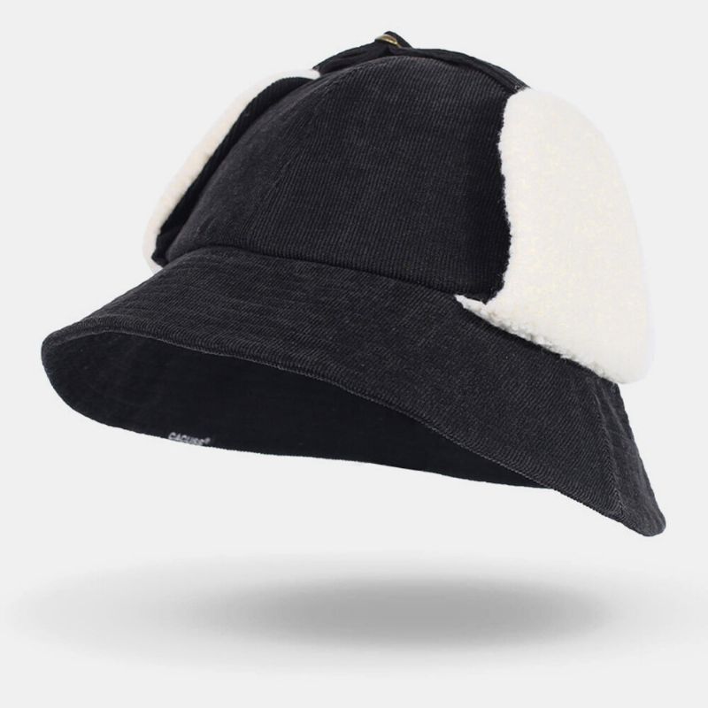 Sombrero De Pana Plus Para Mujer Circunferencia Protección Para Los Oídos Corbata Keep Warm Bucket Hat