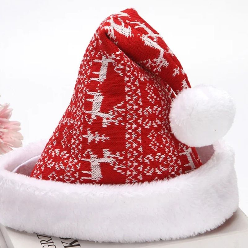 Sombrero De Papá Noel De Navidad De Punto Unisex Patrón De Copo De Nieve De Alce Sombrero De Punto Festivo Cálido Sombrero De Navidad