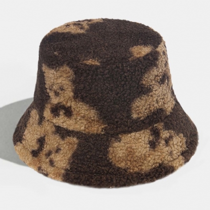 Sombrero De Pescador Unisex Con Estampado De Oso De Cachemira Suave Informal Y Cálido