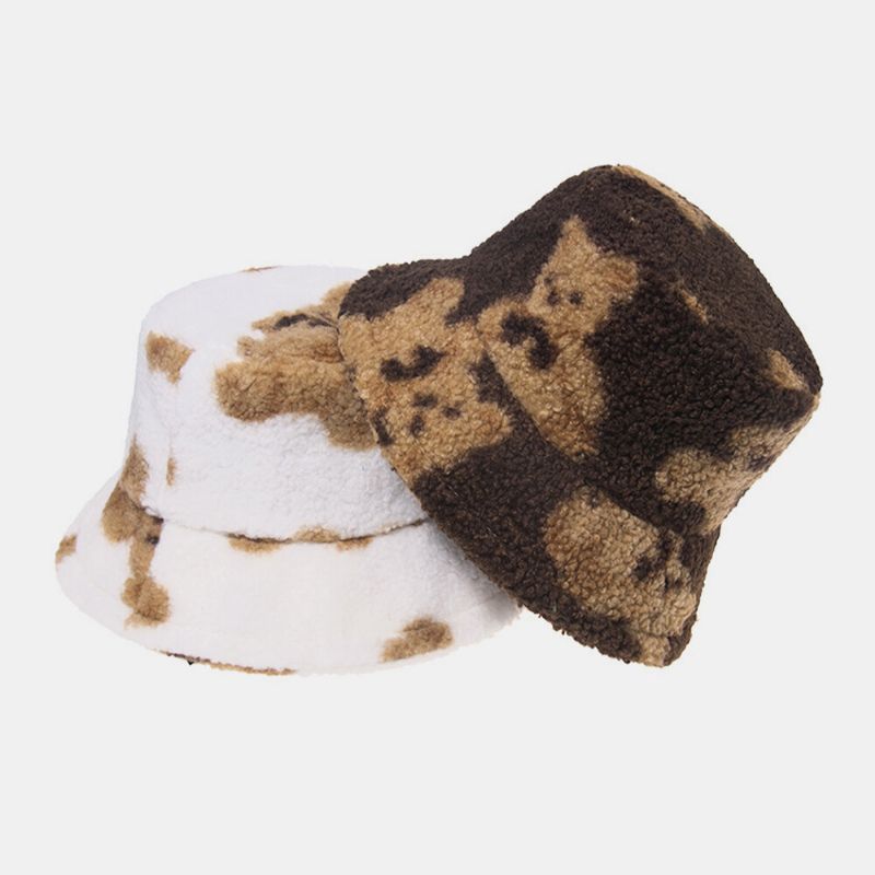 Sombrero De Pescador Unisex Con Estampado De Oso De Cachemira Suave Informal Y Cálido