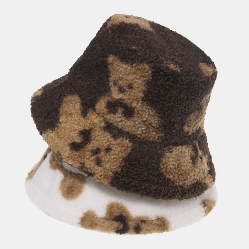 Sombrero De Pescador Unisex Con Estampado De Oso De Cachemira Suave Informal Y Cálido