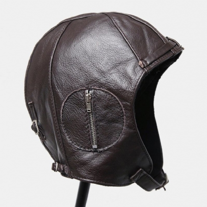 Sombrero De Piloto Punk Retro De Cuero Genuino Para Hombre Sombrero De Piloto De Protección Auditiva A Prueba De Viento