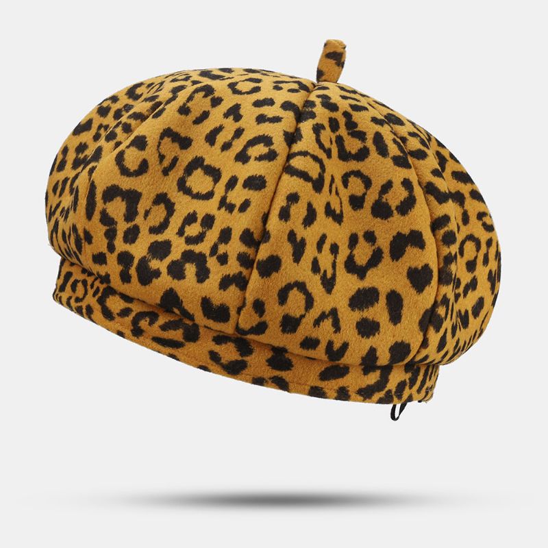 Sombrero De Pintor Con Patrón De Leopardo De Todo Fósforo Joven Cálido De Lana Para Mujer Sombrero De Vendedor De Periódicos Sombrero Octogonal Sombrero De Boina