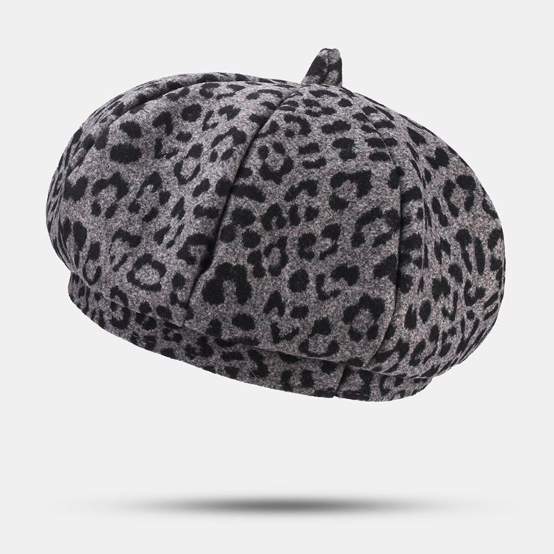 Sombrero De Pintor Con Patrón De Leopardo De Todo Fósforo Joven Cálido De Lana Para Mujer Sombrero De Vendedor De Periódicos Sombrero Octogonal Sombrero De Boina