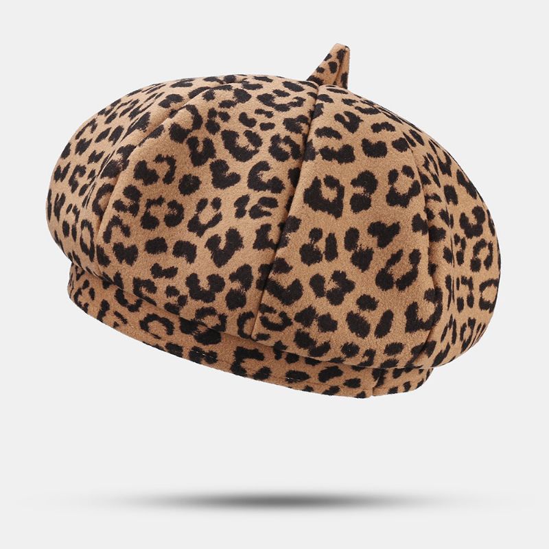 Sombrero De Pintor Con Patrón De Leopardo De Todo Fósforo Joven Cálido De Lana Para Mujer Sombrero De Vendedor De Periódicos Sombrero Octogonal Sombrero De Boina