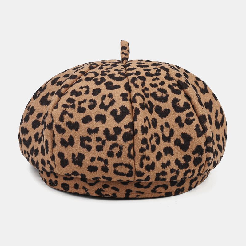 Sombrero De Pintor Con Patrón De Leopardo De Todo Fósforo Joven Cálido De Lana Para Mujer Sombrero De Vendedor De Periódicos Sombrero Octogonal Sombrero De Boina