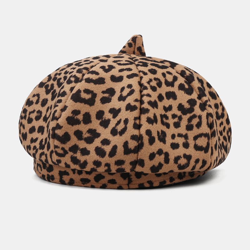 Sombrero De Pintor Con Patrón De Leopardo De Todo Fósforo Joven Cálido De Lana Para Mujer Sombrero De Vendedor De Periódicos Sombrero Octogonal Sombrero De Boina