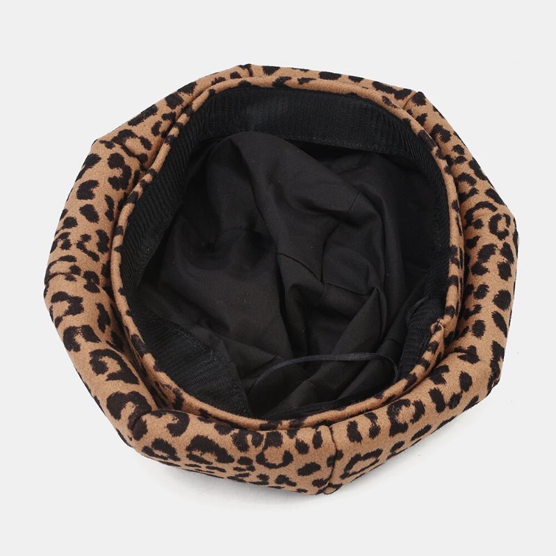 Sombrero De Pintor Con Patrón De Leopardo De Todo Fósforo Joven Cálido De Lana Para Mujer Sombrero De Vendedor De Periódicos Sombrero Octogonal Sombrero De Boina