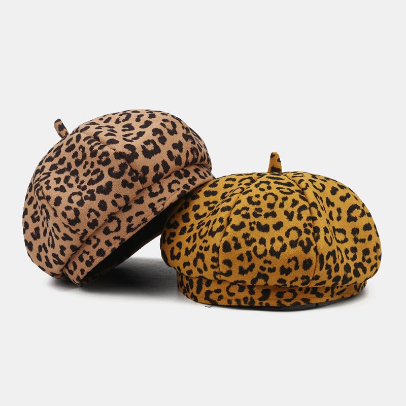 Sombrero De Pintor Con Patrón De Leopardo De Todo Fósforo Joven Cálido De Lana Para Mujer Sombrero De Vendedor De Periódicos Sombrero Octogonal Sombrero De Boina