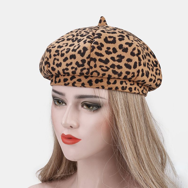 Sombrero De Pintor Con Patrón De Leopardo De Todo Fósforo Joven Cálido De Lana Para Mujer Sombrero De Vendedor De Periódicos Sombrero Octogonal Sombrero De Boina