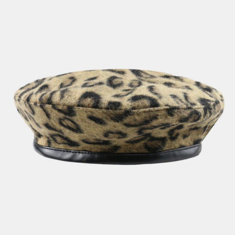 Sombrero De Pintor Retro Cálido De Leopardo De Lana Para Mujer Sombrero De Boina Sombrero Octogonal Sombrero Plano