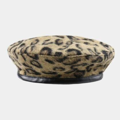 Sombrero De Pintor Retro Cálido De Leopardo De Lana Para Mujer Sombrero De Boina Sombrero Octogonal Sombrero Plano