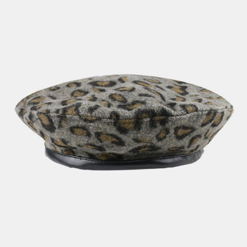 Sombrero De Pintor Retro Cálido De Leopardo De Lana Para Mujer Sombrero De Boina Sombrero Octogonal Sombrero Plano