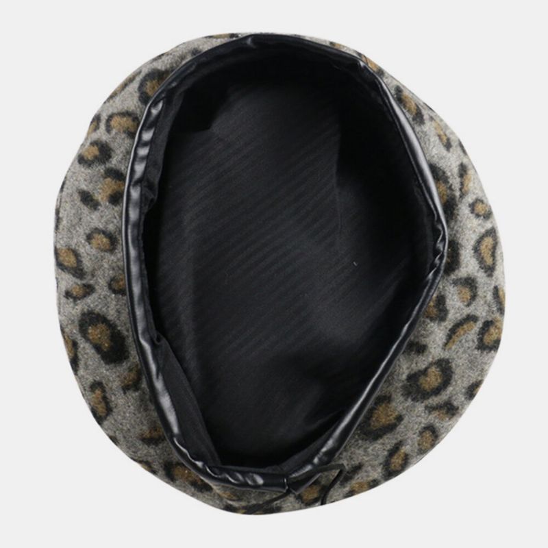 Sombrero De Pintor Retro Cálido De Leopardo De Lana Para Mujer Sombrero De Boina Sombrero Octogonal Sombrero Plano