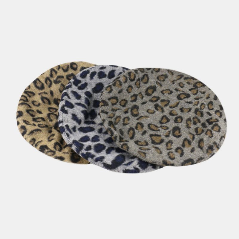 Sombrero De Pintor Retro Cálido De Leopardo De Lana Para Mujer Sombrero De Boina Sombrero Octogonal Sombrero Plano